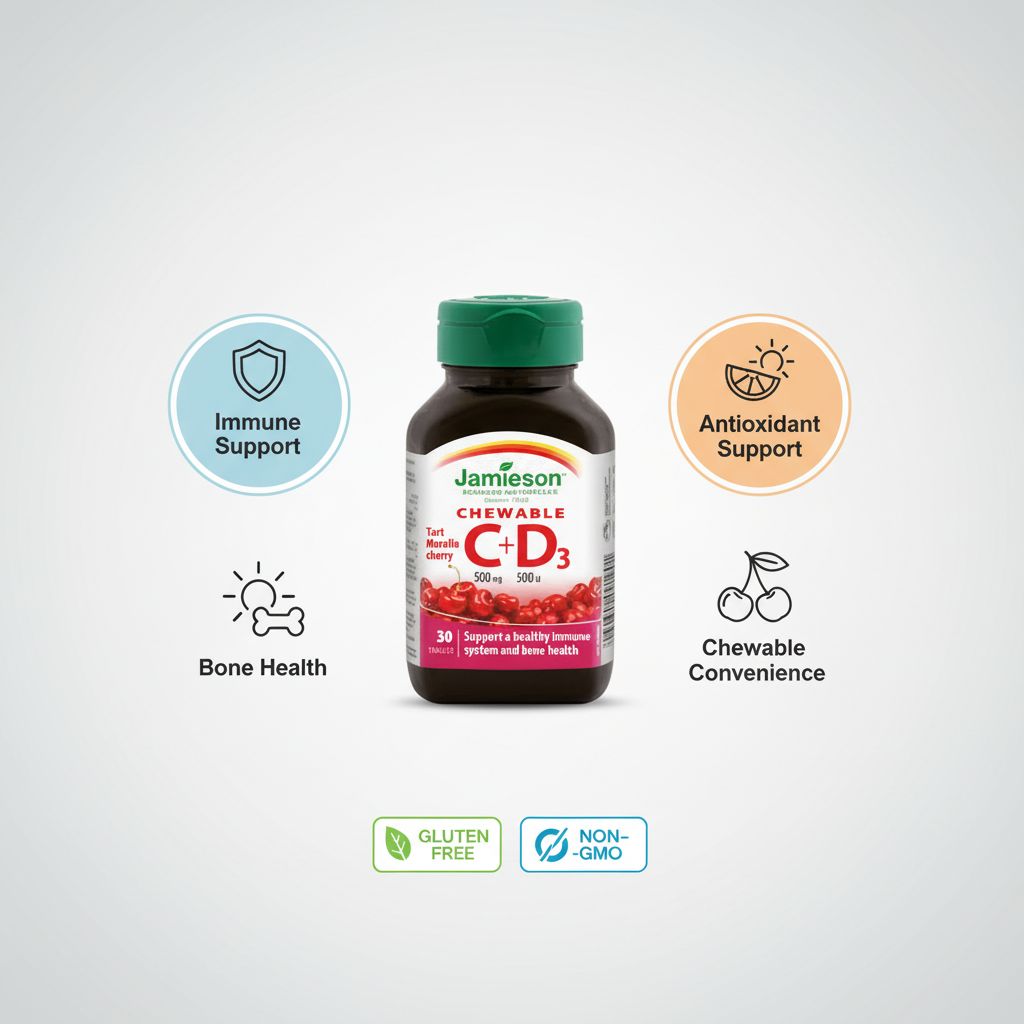Jamieson Chewable Vitamin C 500mg + D3 500 IU | Immune & Bone Support - Image 8