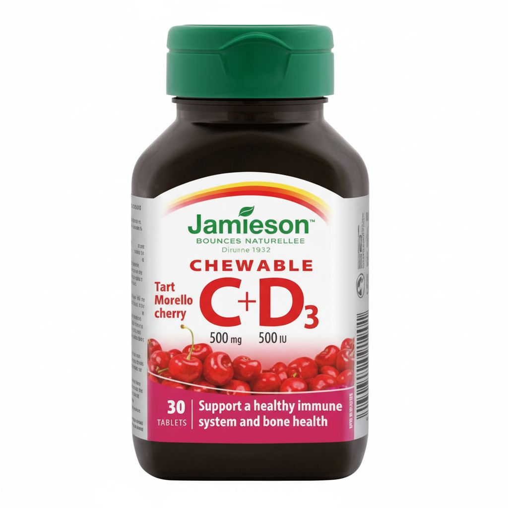 Jamieson Chewable Vitamin C 500mg + D3 500 IU | Immune & Bone Support