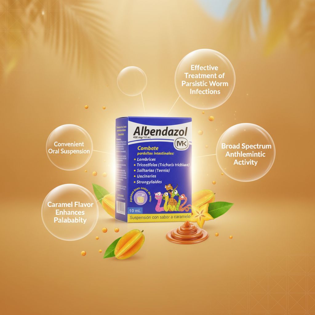 Albendazol 400mg/10mL Suspension – Intestinal Parasite Treatment – 10mL Caramel Flavor - Image 2