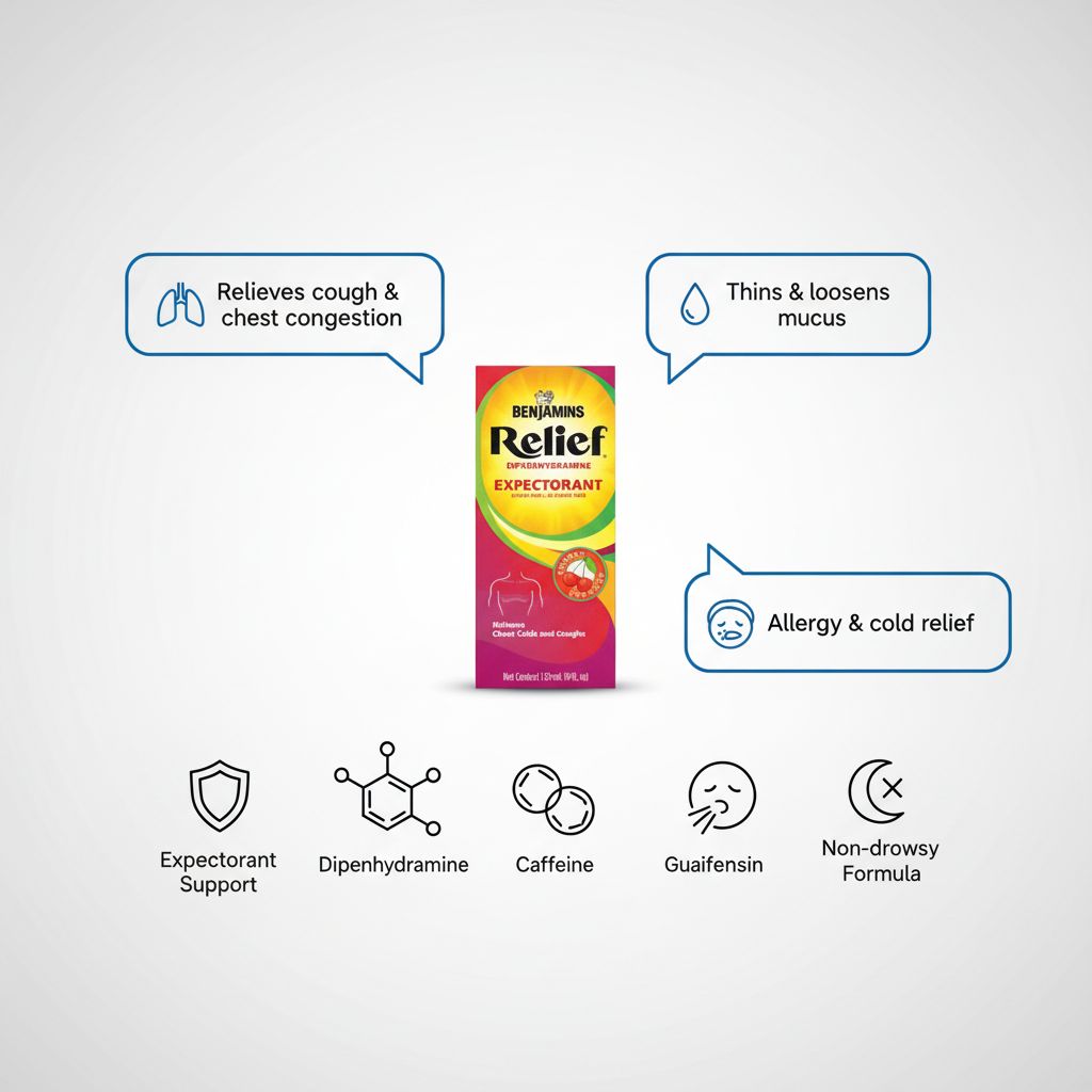 Benjamins Relief Diphenhydramine Elixir Sugar-Free Cherry 120mL | Allergy & Cold Relief | Alcohol-Free - Image 5