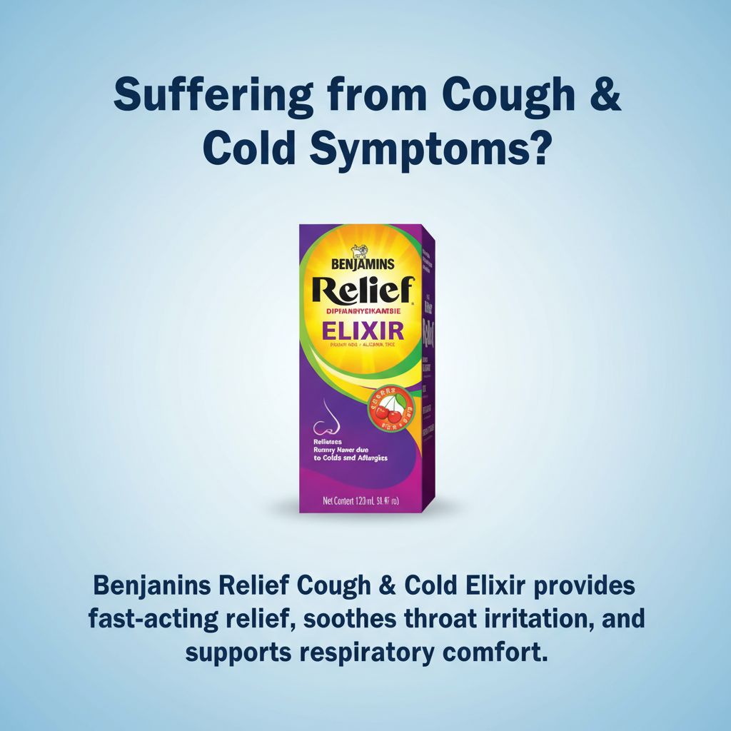 Benjamins Relief Diphenhydramine Elixir 120mL | Cherry Flavor | Allergy & Cold Relief - Image 5