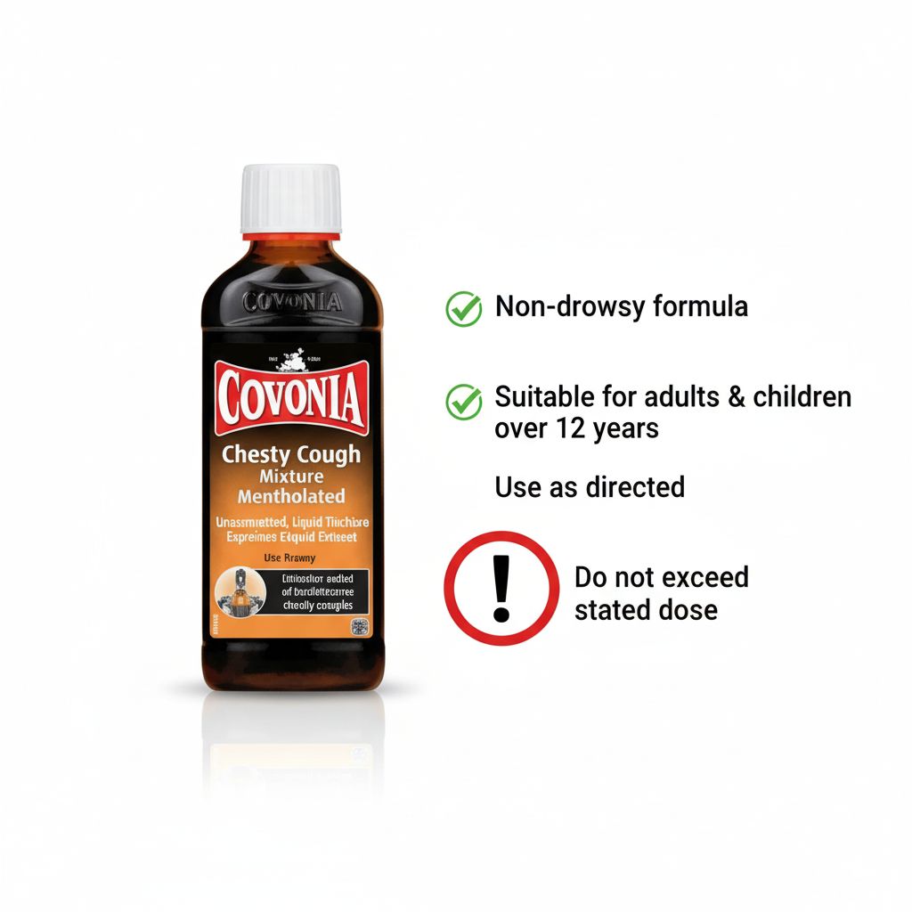 Covonia Chesty Cough Mixture Mentholated | Mucus Relief & Chest Congestion Syrup - Image 2