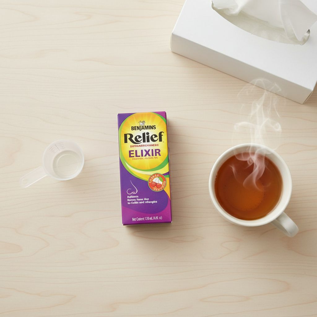 Benjamins Relief Diphenhydramine Elixir 120mL | Cherry Flavor | Allergy & Cold Relief - Image 3
