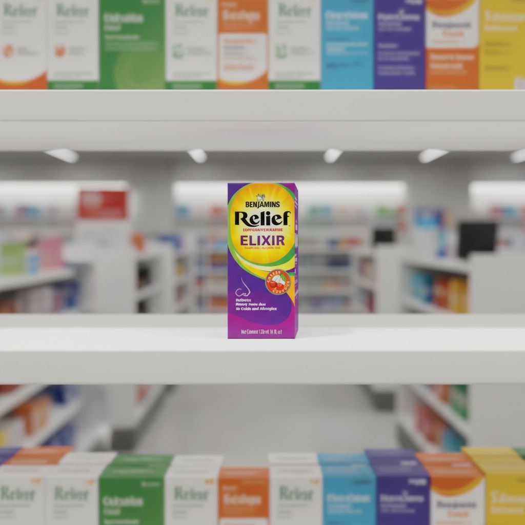 Benjamins Relief Diphenhydramine Elixir 120mL | Cherry Flavor | Allergy & Cold Relief - Image 2