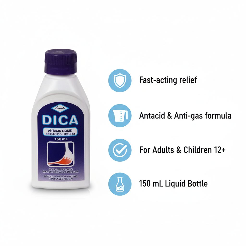 DICA Antacid Liquid 150 mL | Fast Relief for Heartburn, Acid Indigestion & Upset Stomach - Image 2